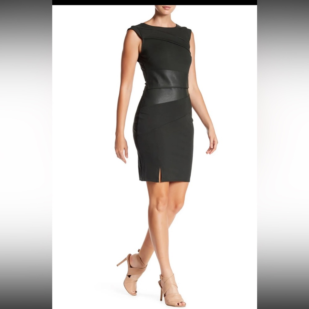 MAAC London Figure Dress in color burgundy. Fitted, leather detail. size 6 NWT